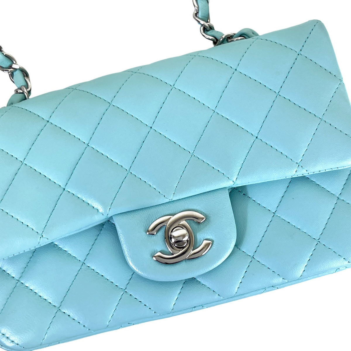 Mini Rectangal Flap Lambskin Blue SHW