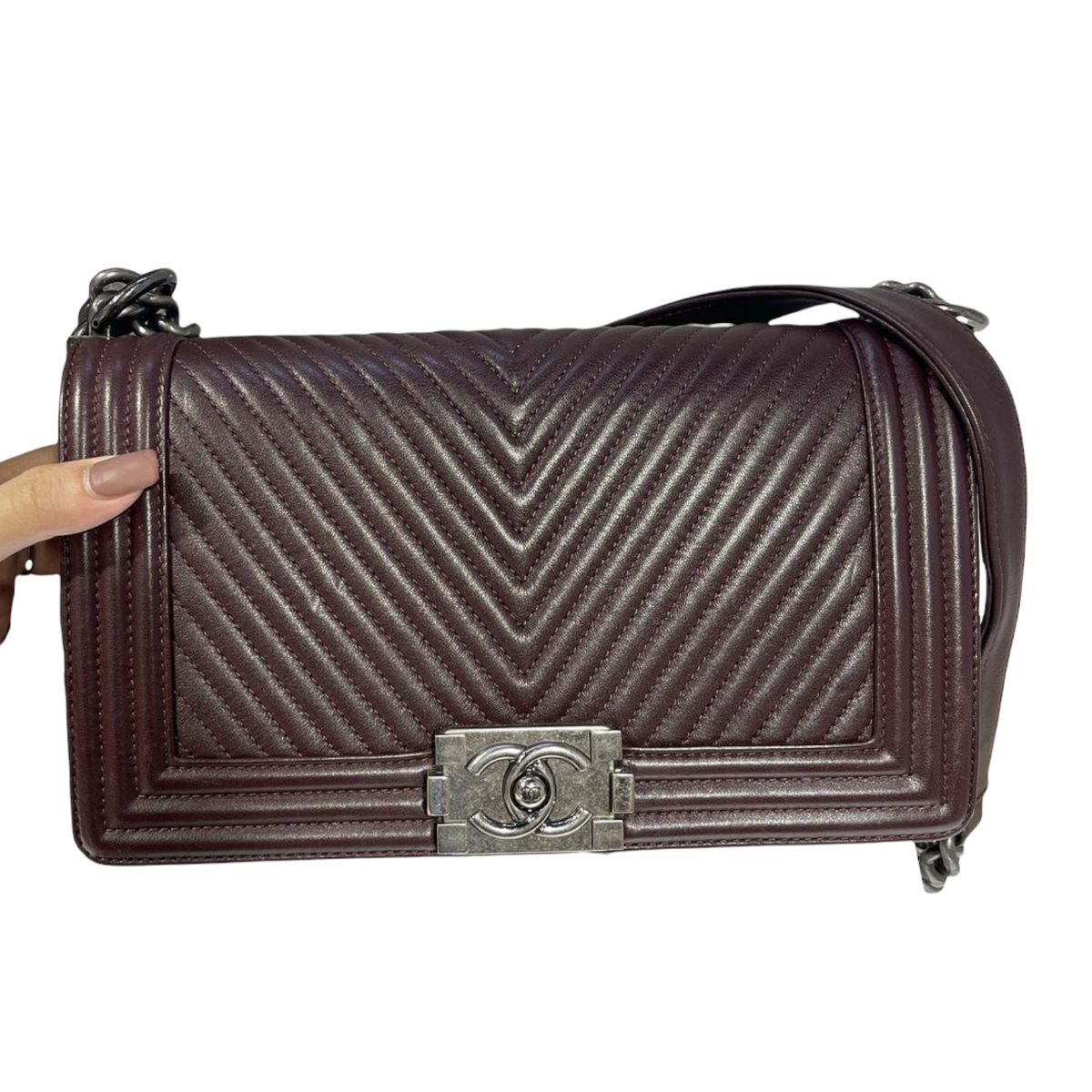 Old Medium Le Boy Chevron Lambskin Burgundy RHW