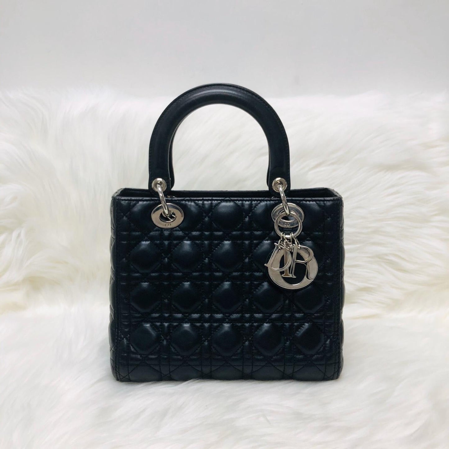 Classic Lambskin Cannage Medium Lady Dior Black Leather Bag