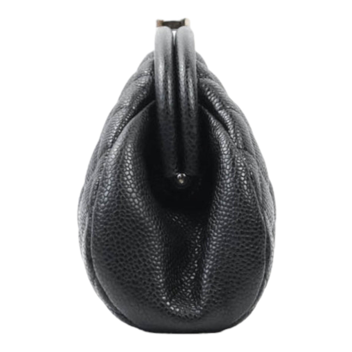 Chanel Quilted Timeless Kisslock Clutch Black Caviar Silver Hardware