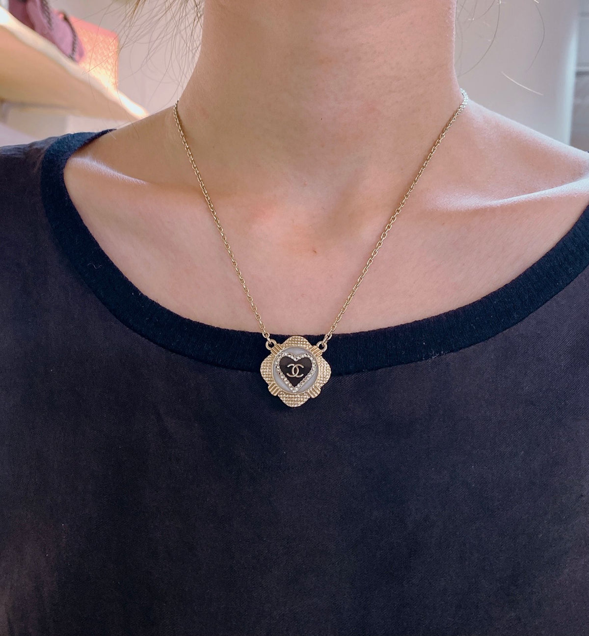 CC Heart Rhinestone Necklace 21A
