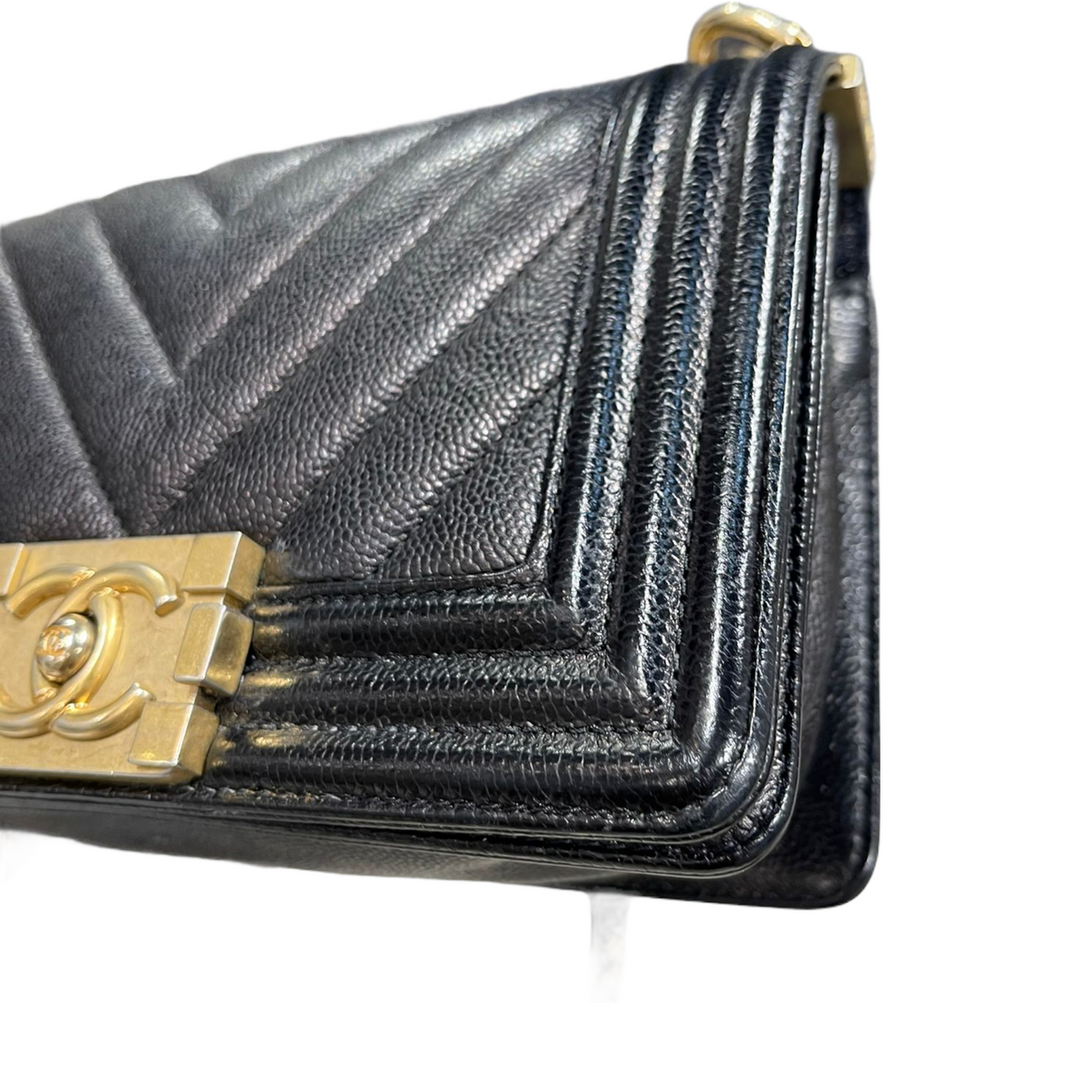 Le Boy Small Caviar Black GHW Quilted Chevron