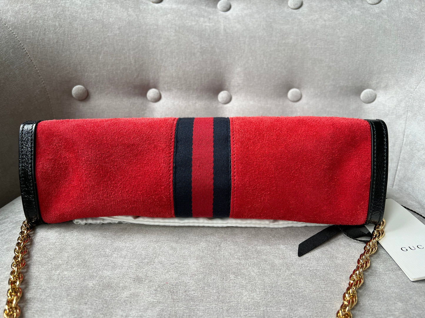 Gucci Red Suede and Black Leather Ophidia Shoulder Bag