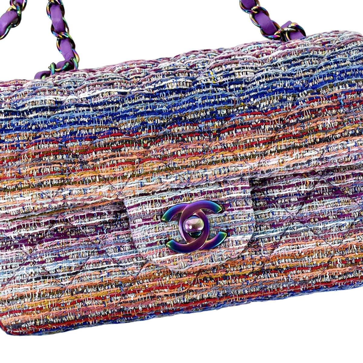 Mini Rectangle Flap Tweed Purple Rainbow Hardware