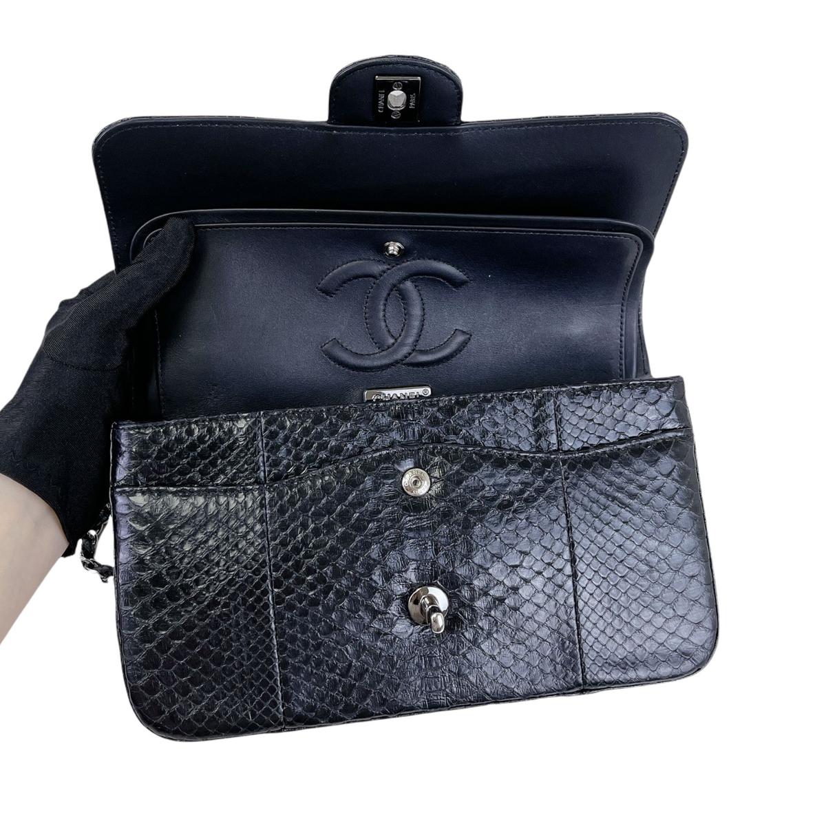 Classic Flap Medium Bag Python Black SHW