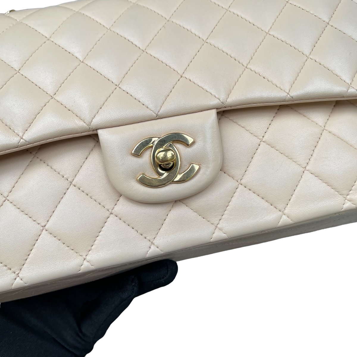 Classic Lambskin Double Flap Medium Beige GHW