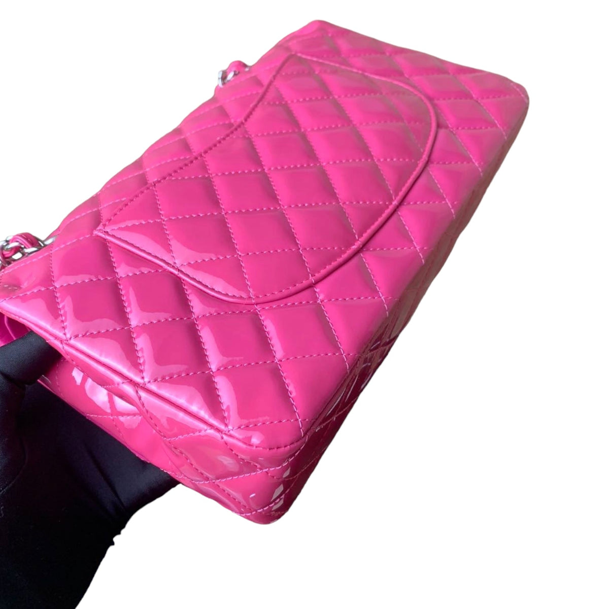 Classic Flap Medium Patent Quilted Pink SHW