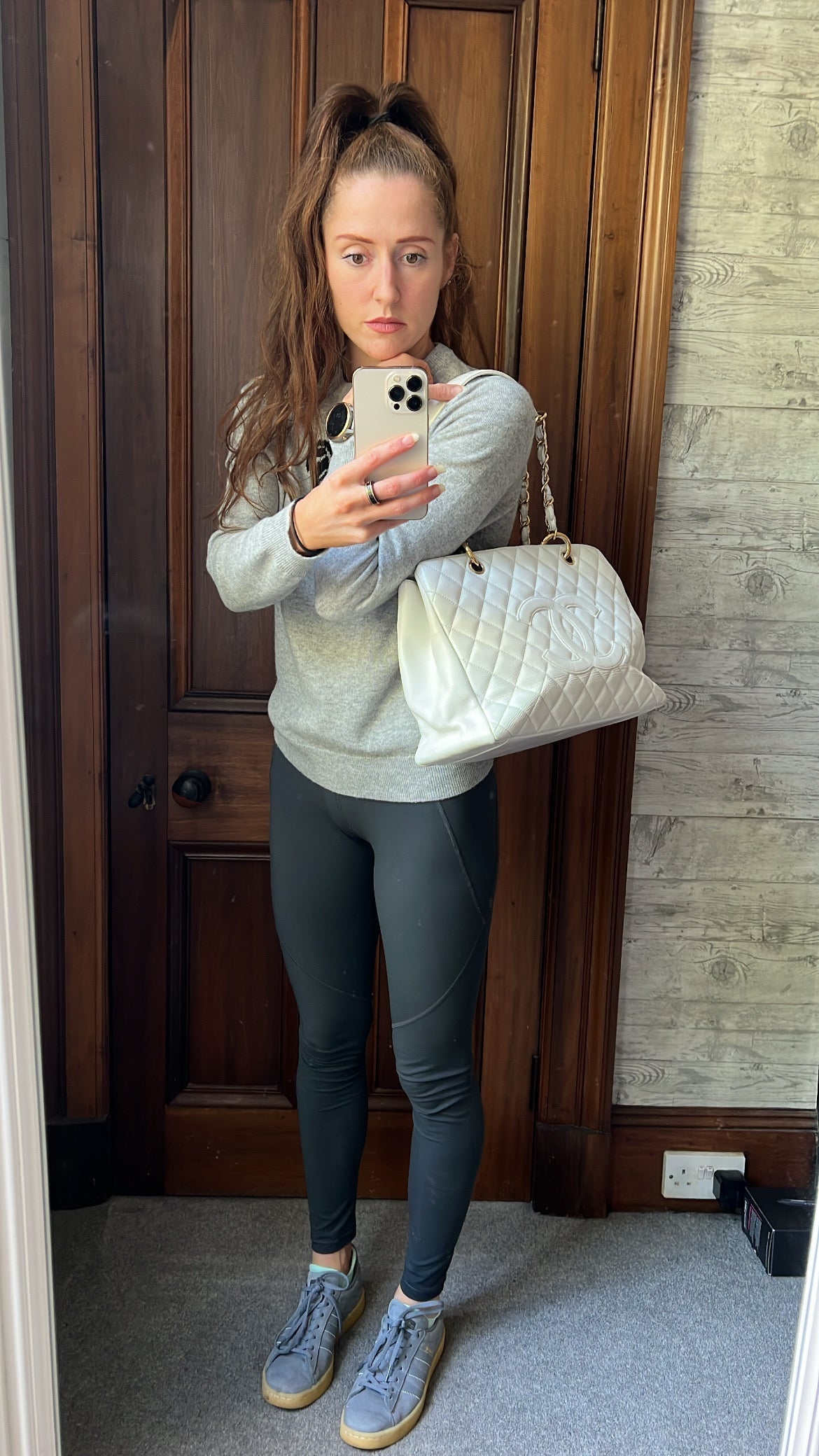 Chanel White Caviar Grand Shopper Tote