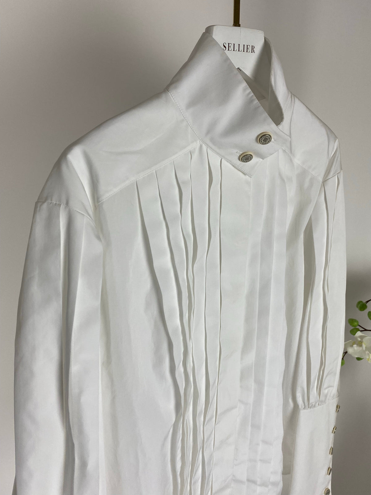 Chanel White Cotton High Neck Pleated Shirt Size FR34 (UK6) RRP ¬£3,720
