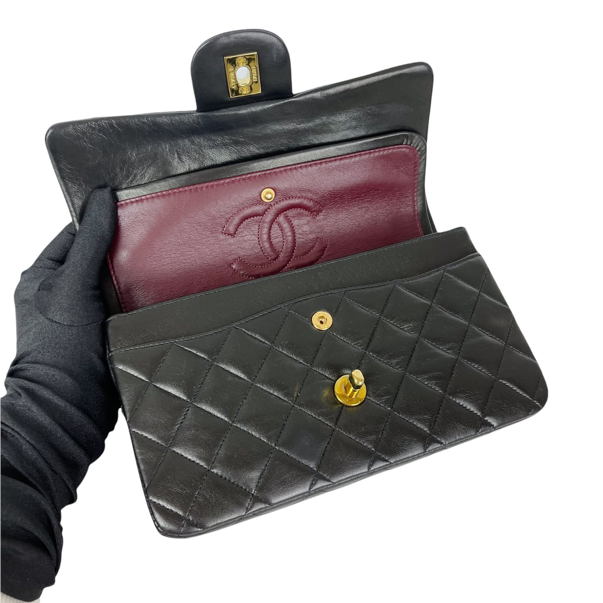 Vintage Classic Double Flap Bag Lambskin Small Black GHW
