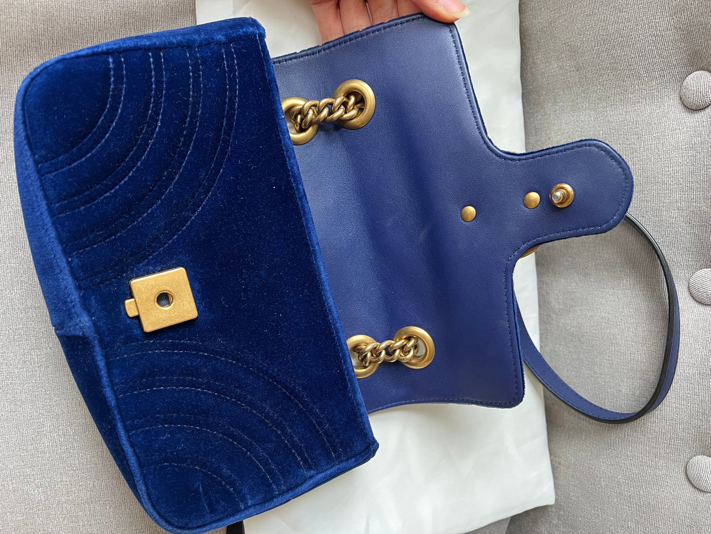 Gucci GG Blue Velvet Marmont Mini Shoulder Bag (RRP £1295)