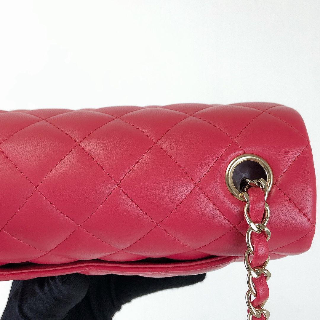 Mini Rectangle Lambskin Red GHW