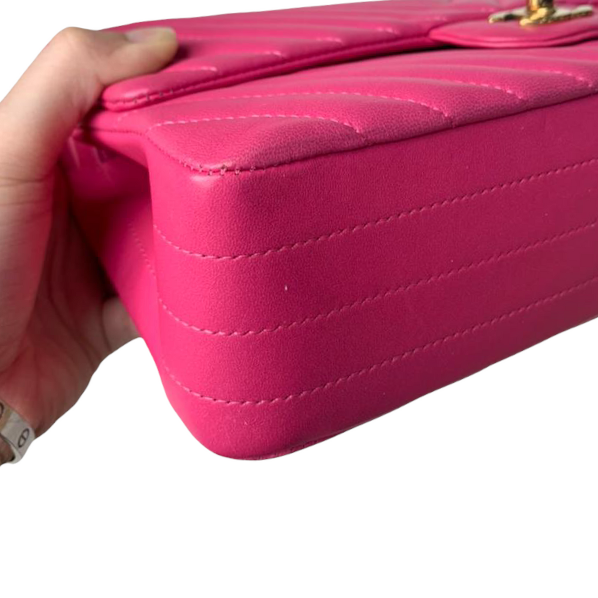 Classic Chevron Double Flap Medium Lambskin Pink GHW
