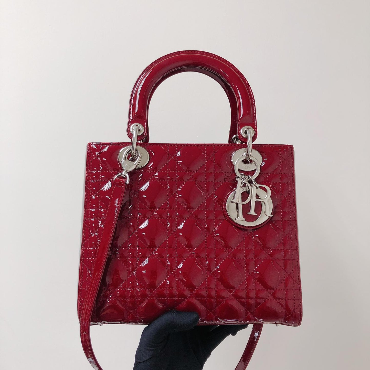 Cannage Lady Dior Medium in Patent Red with SHW