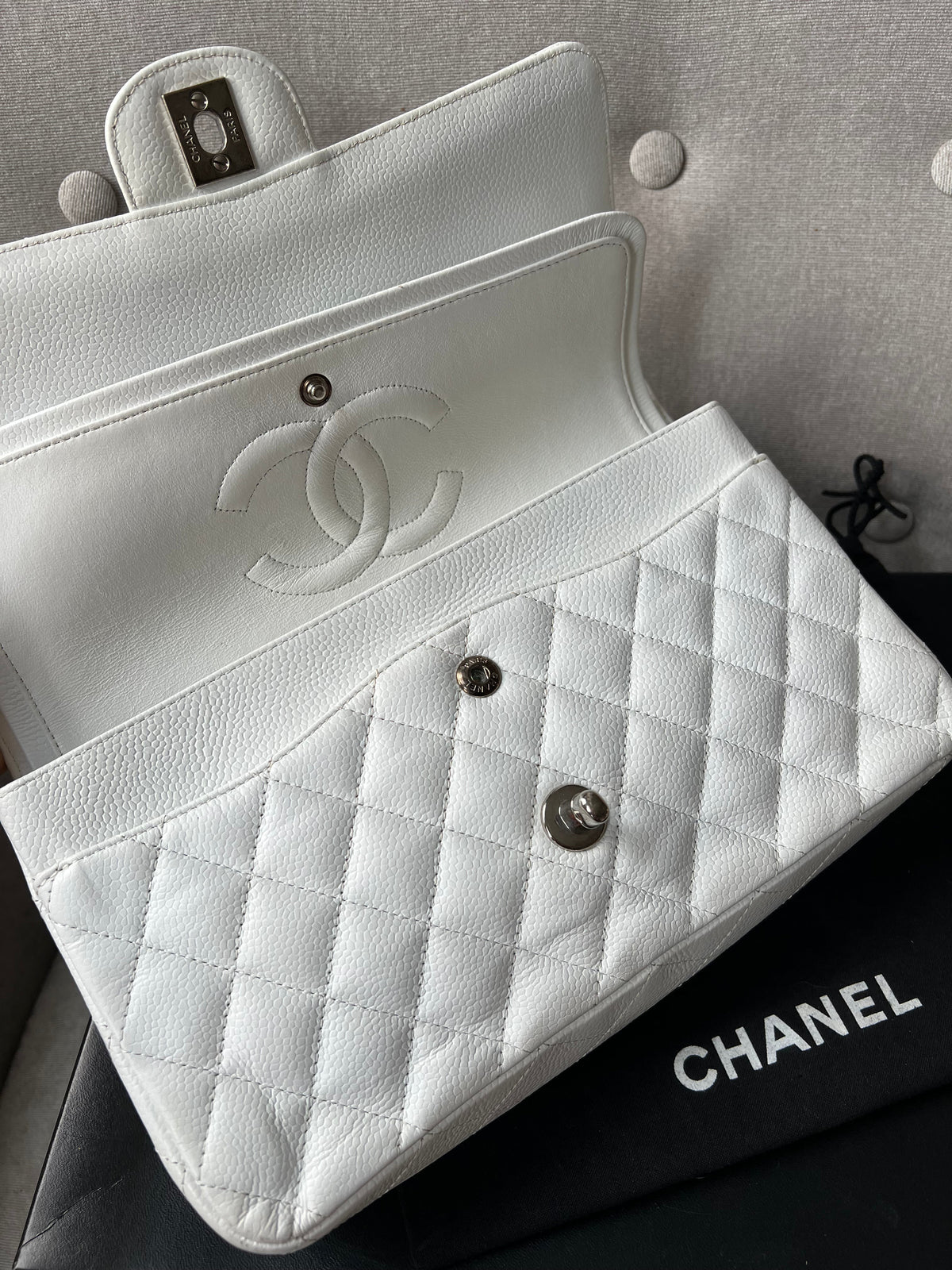 Chanel Medium Classic Flap in White Caviar