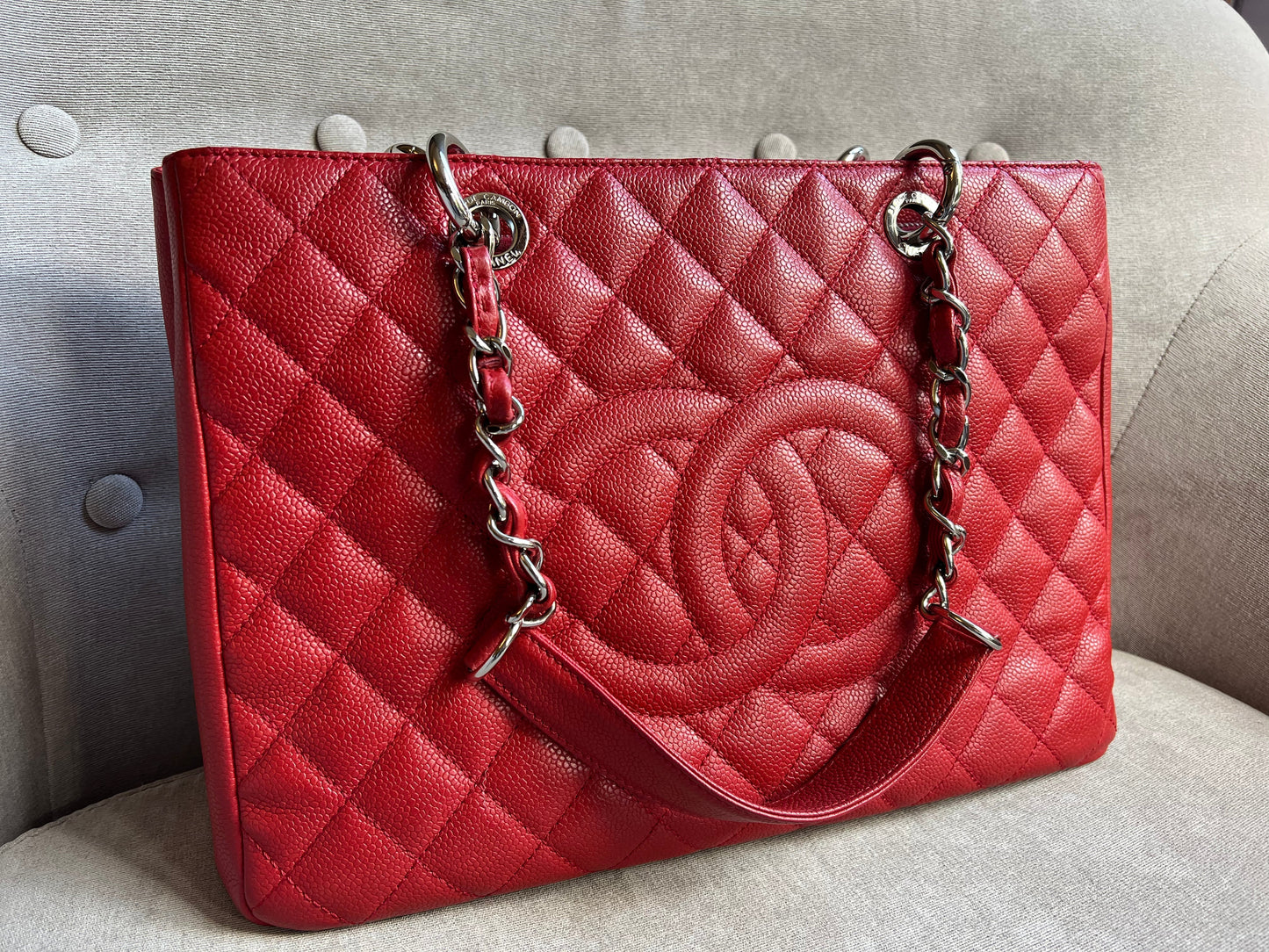 Chanel Red Caviar Grand Shopper Tote