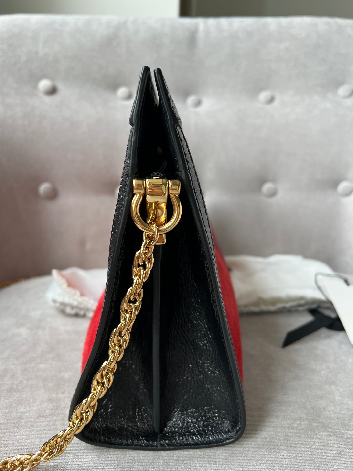 Gucci Red Suede and Black Leather Ophidia Shoulder Bag