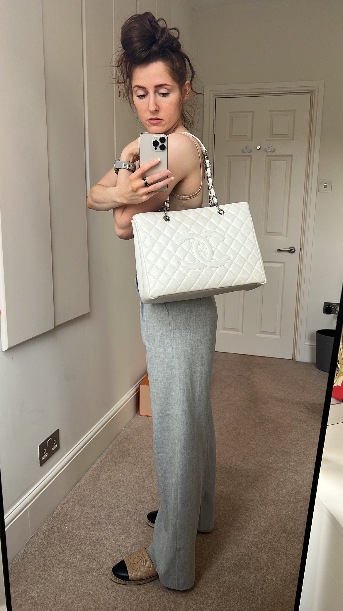 Chanel White Caviar Grand Shopper Tote