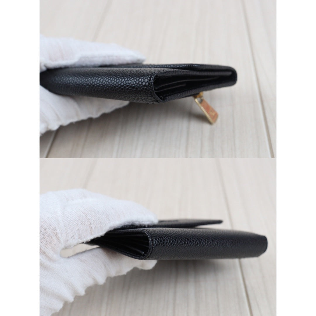 Rank A ｜Chanel Caviar Skin Black Wallet｜V23062615