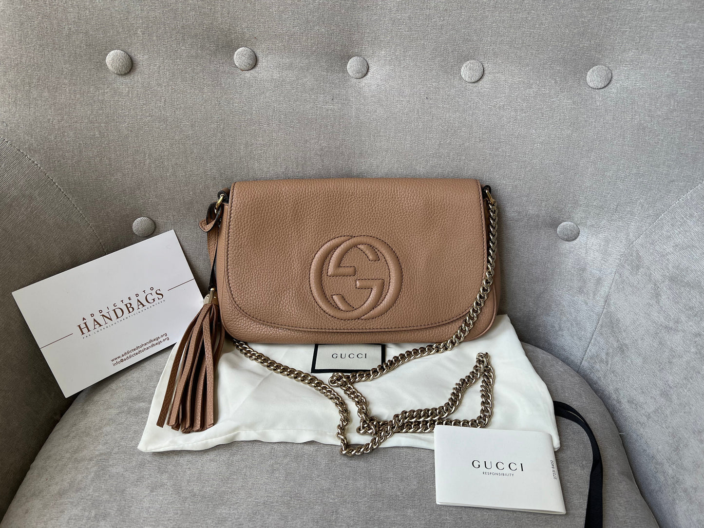 Gucci Rose Beige Soho Disco Crossbody Flap Bag