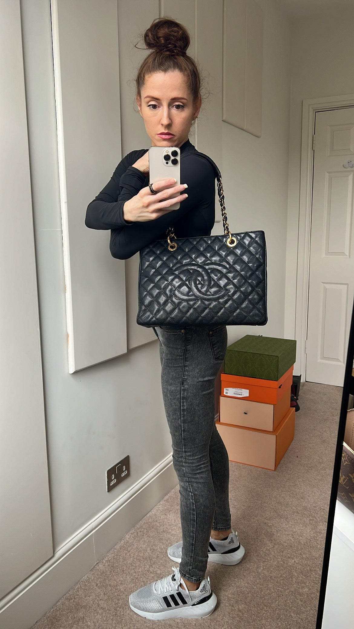 Chanel Black Caviar Grand Shopper Tote Gold Hardware