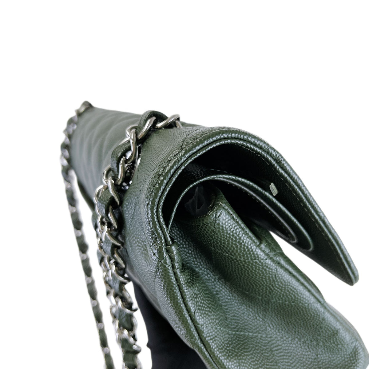 Medium Classic Double Flap Caviar Green SHW