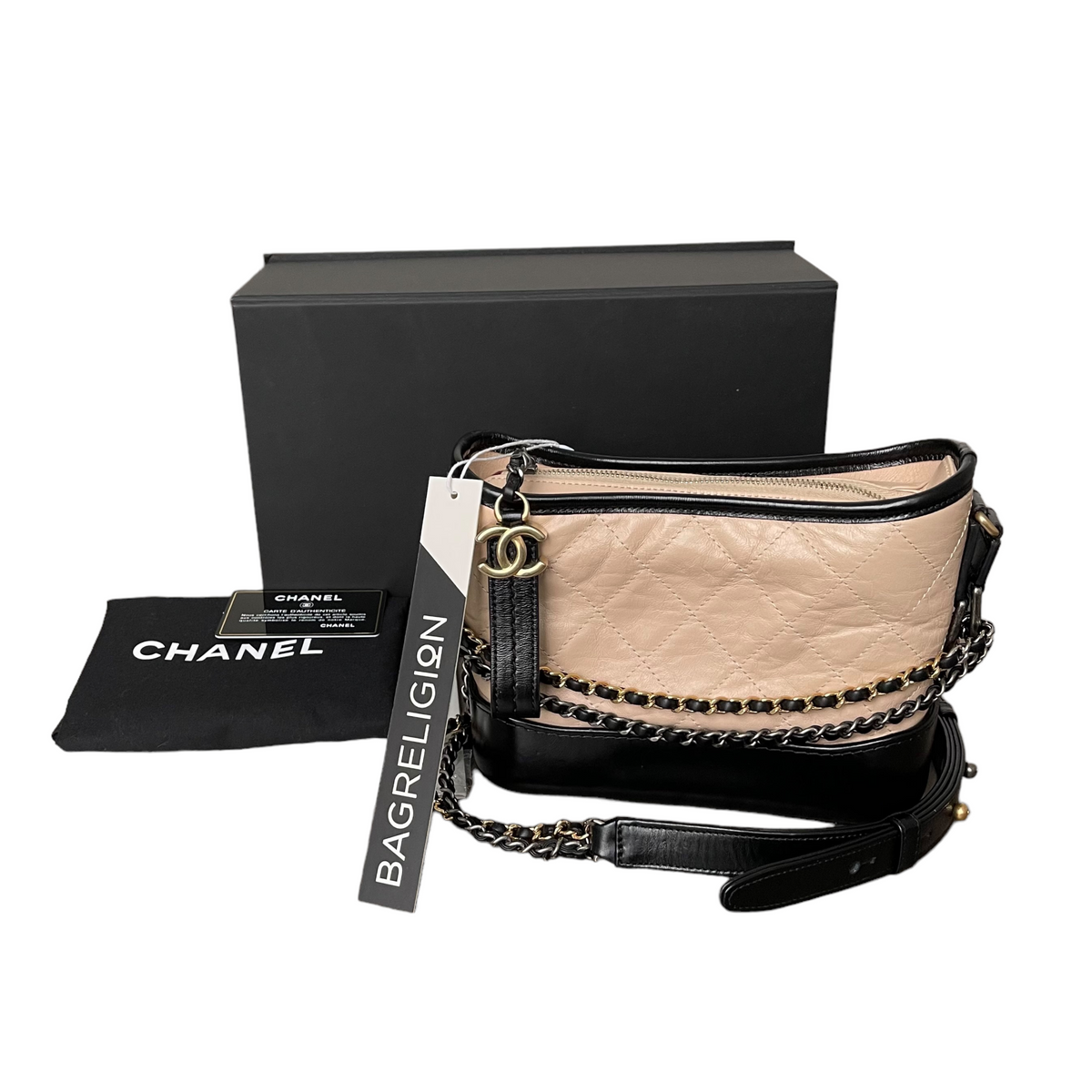 Calfskin Quilted Small Gabrielle Beige Black
