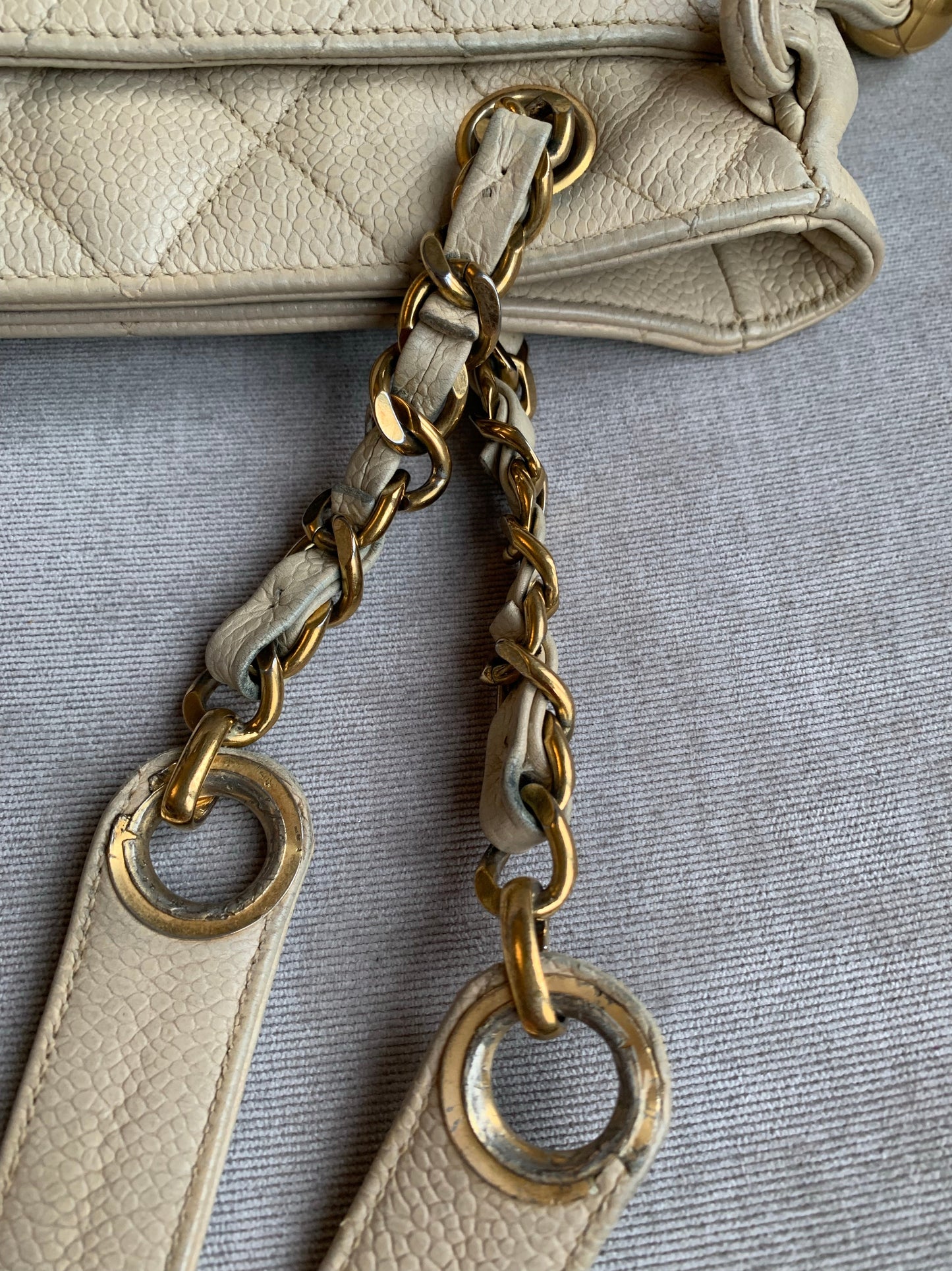 Chanel Vintage Beige Caviar Chain Tote