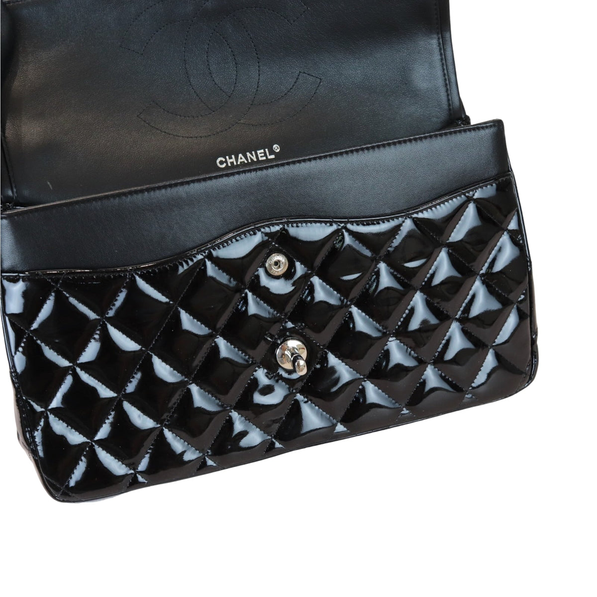 Double Flap Jumbo Quilted Patent Black SHW