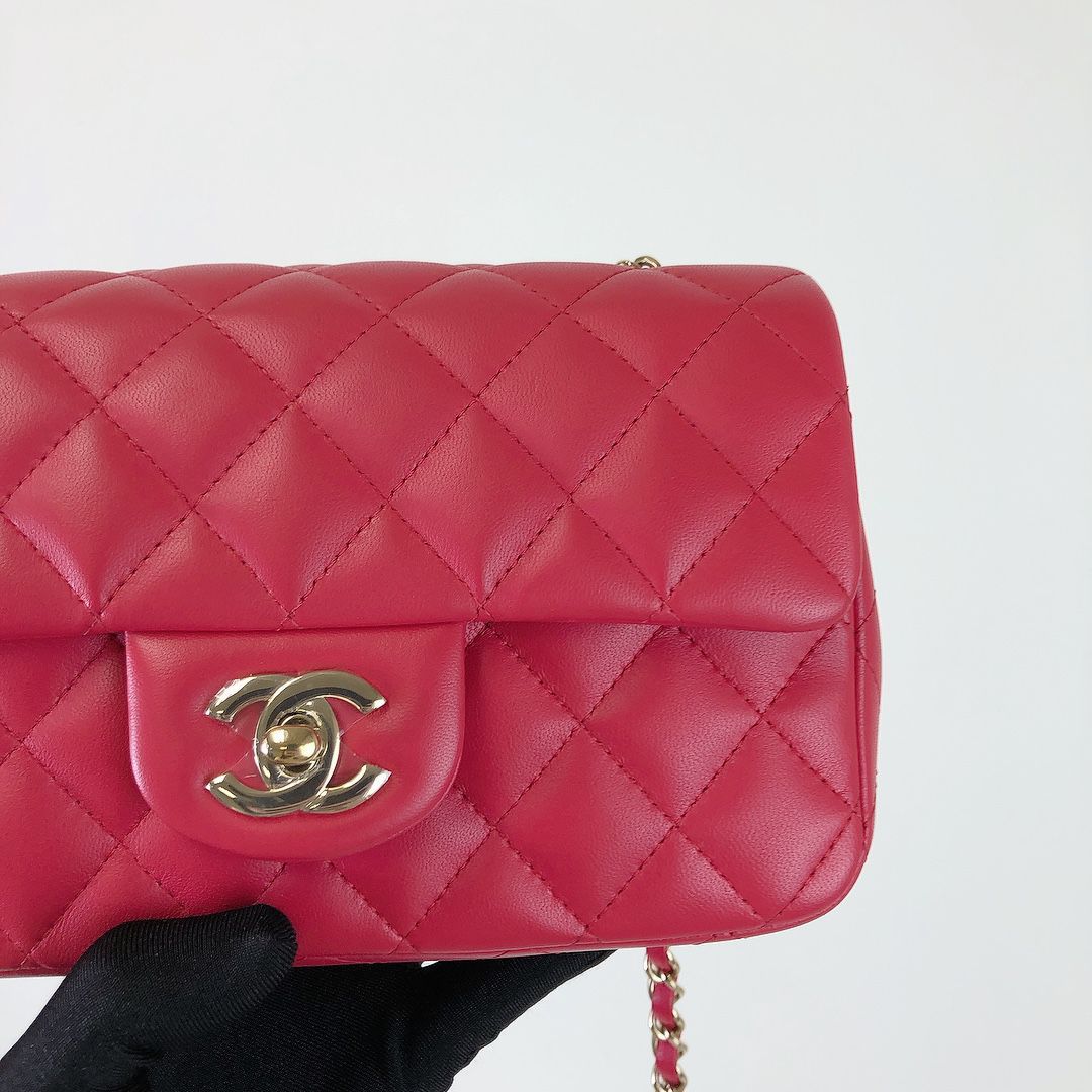 Mini Rectangle Lambskin Red GHW
