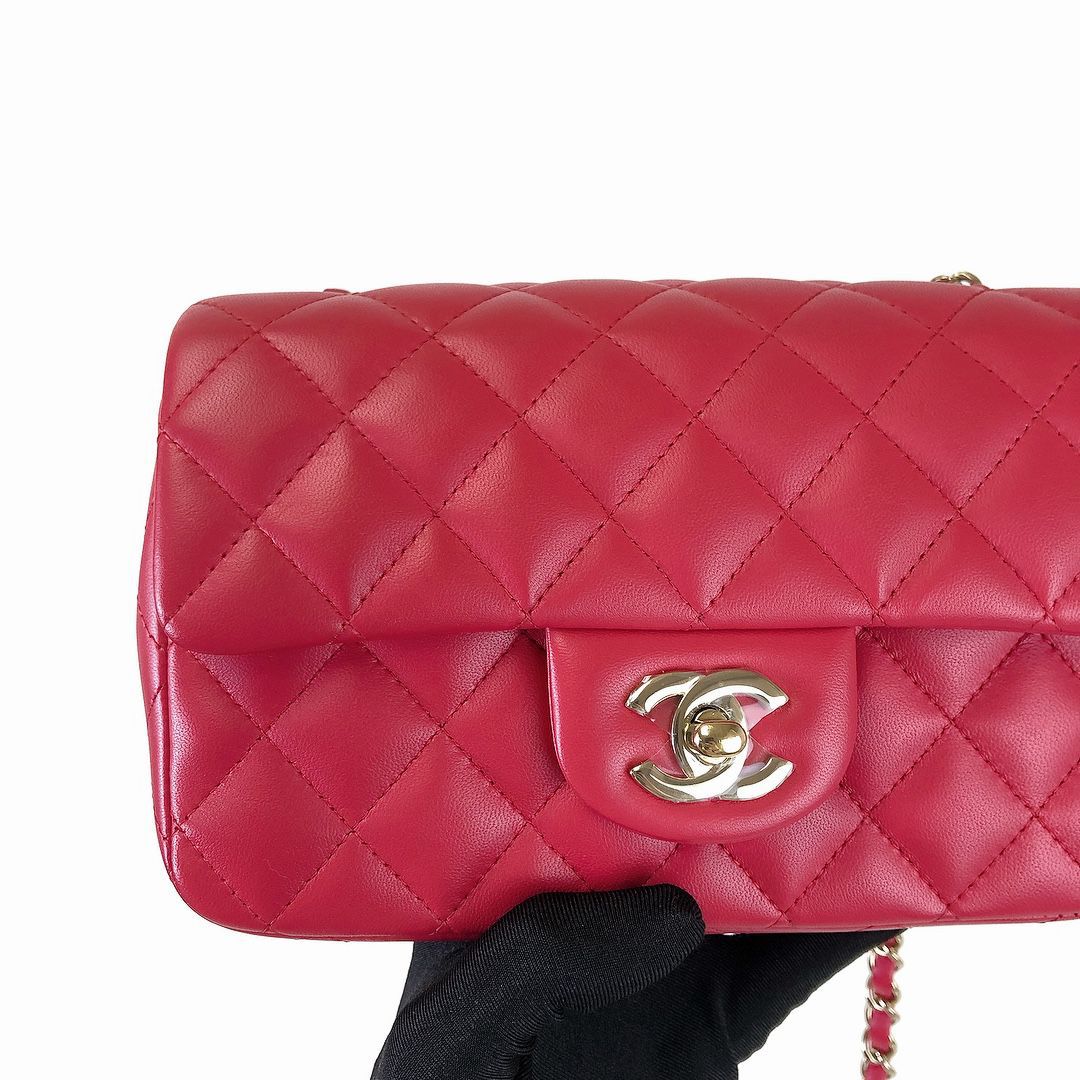 Mini Rectangle Lambskin Red GHW