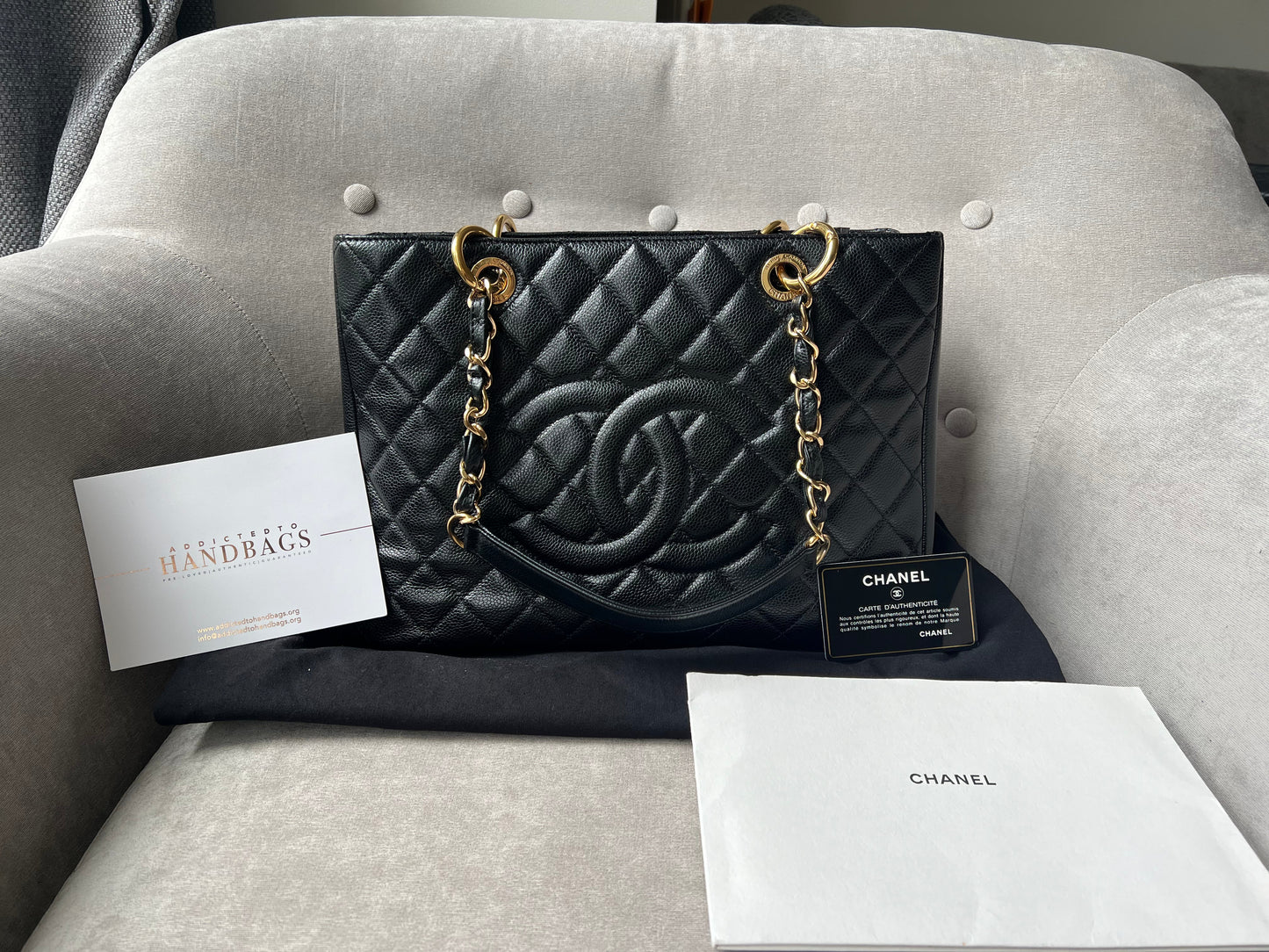 Chanel Black Caviar Grand Shopper Tote Gold Hardware