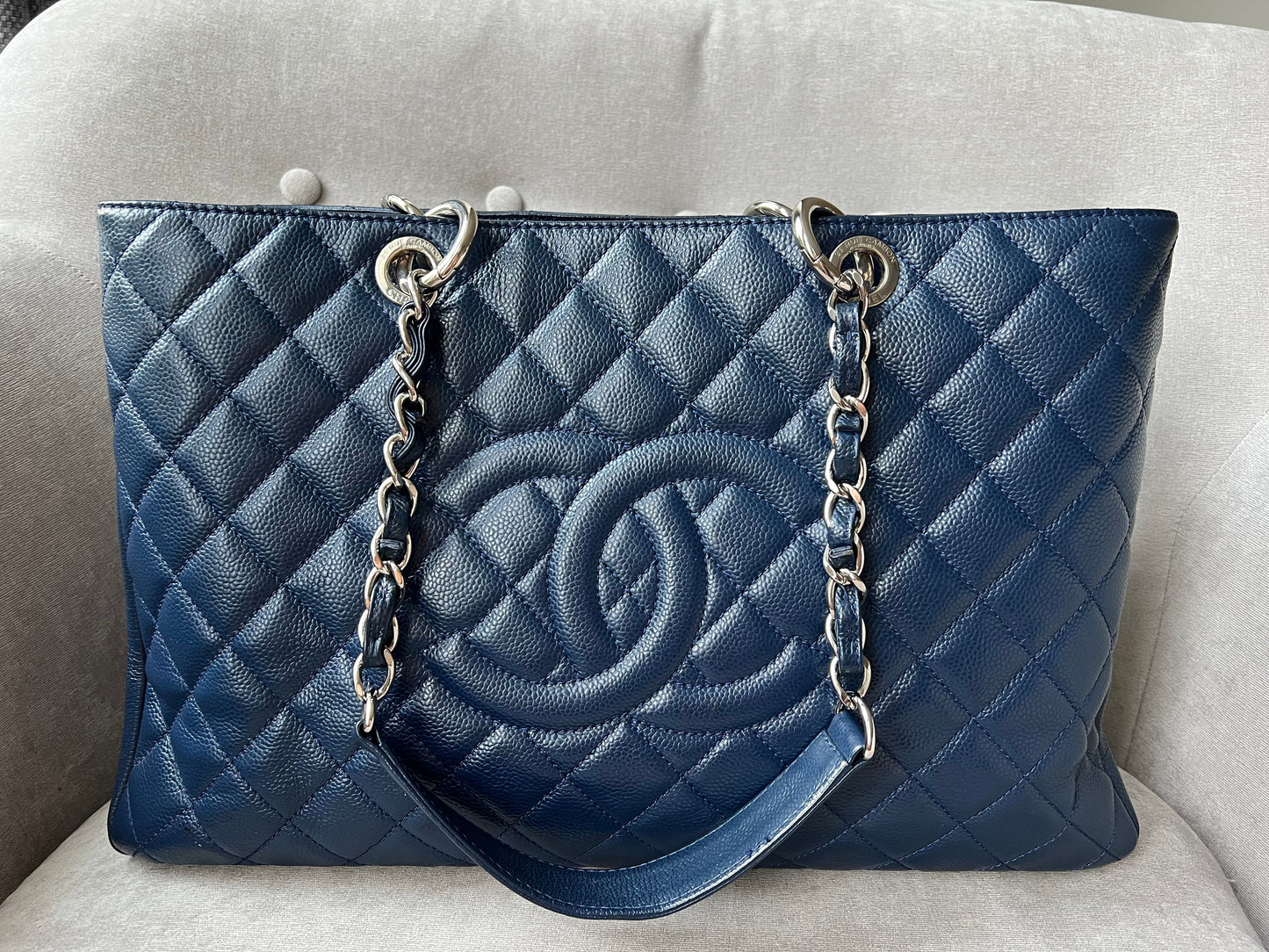 Chanel XL Dark Blue Caviar Grand Shopper Tote