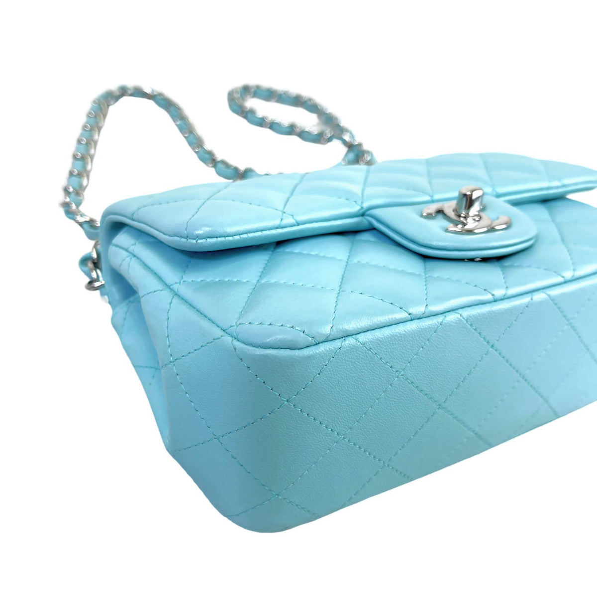 Mini Rectangal Flap Lambskin Blue SHW