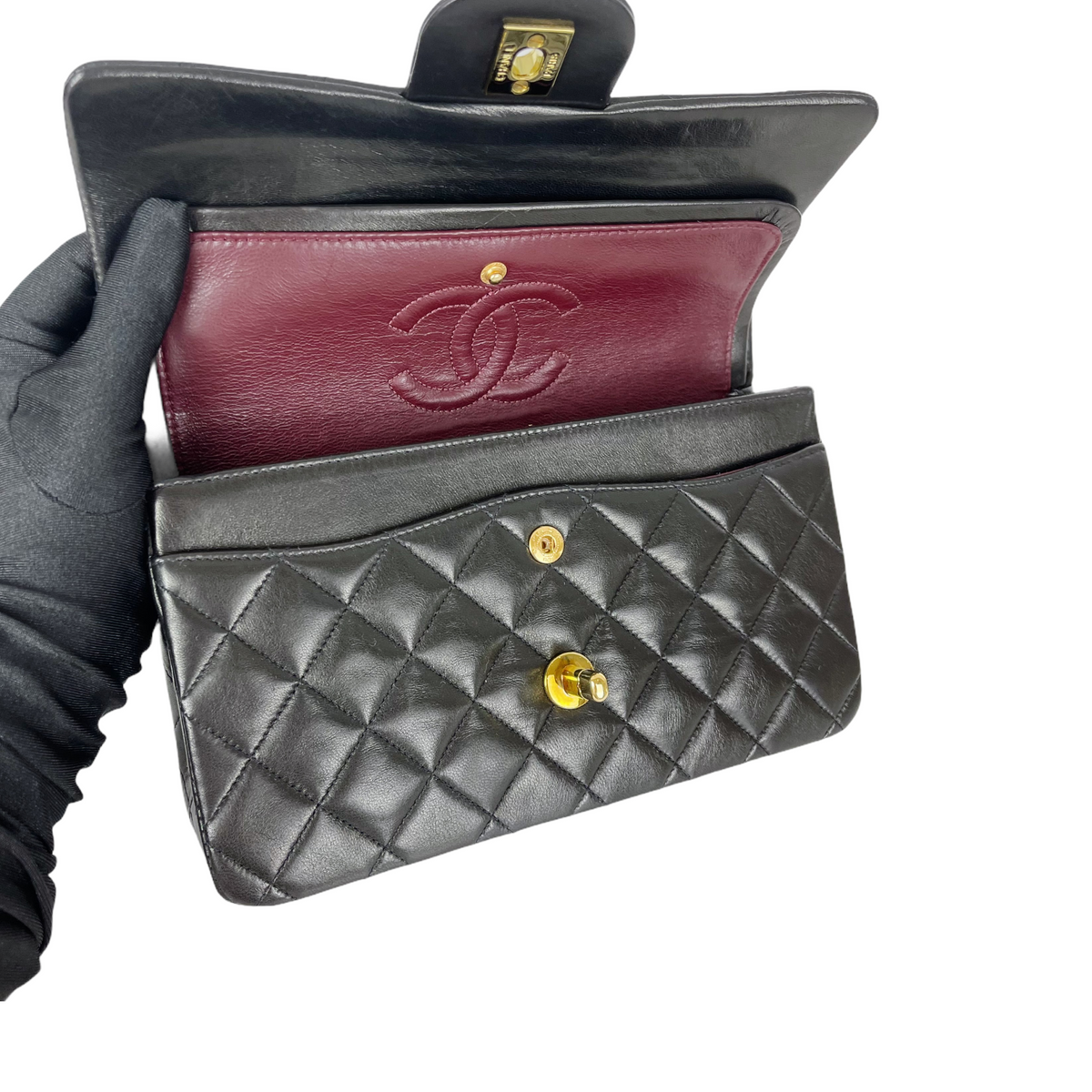 Vintage Classic Double Flap Bag Lambskin Small Black GHW