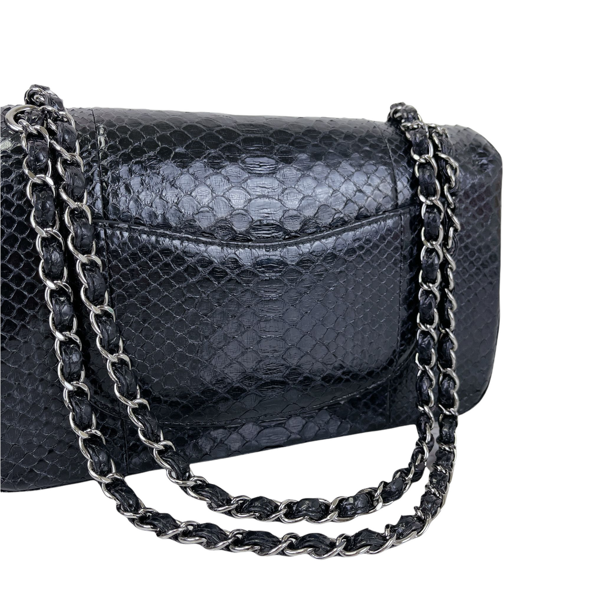 Classic Flap Medium Bag Python Black SHW