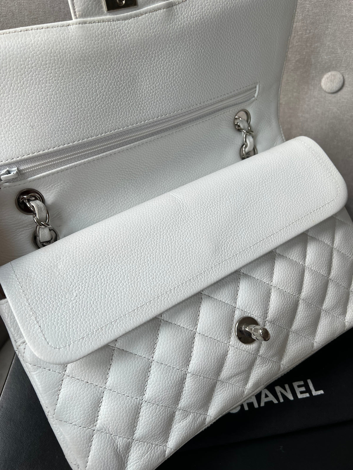 Chanel Medium Classic Flap in White Caviar