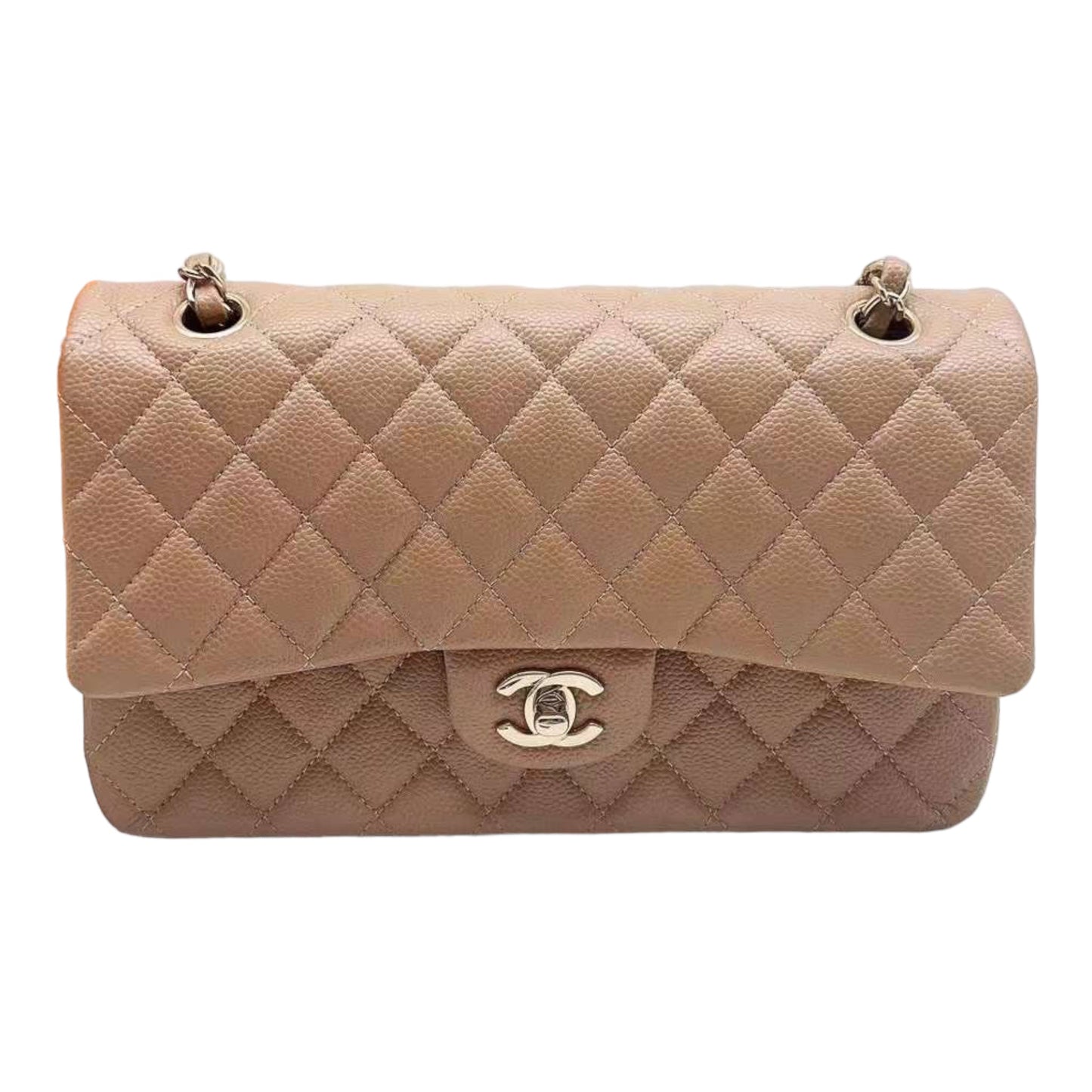 CHANEL 18S Iridescent Dark Beige Caviar Rectangular Mini Flap Bag Brushed Gold Hardware