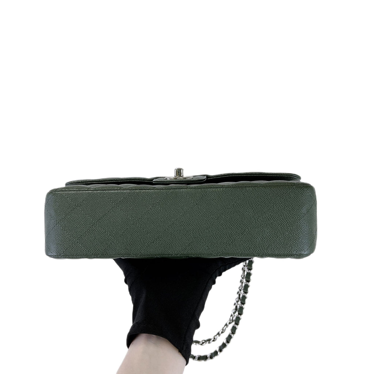 Medium Classic Double Flap Caviar Green SHW