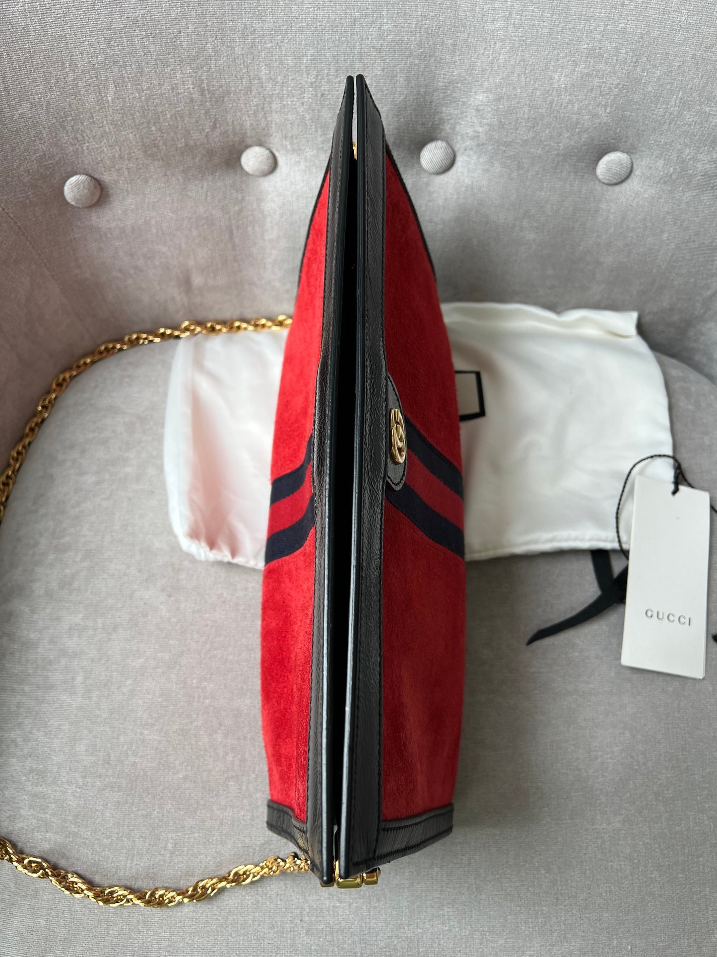 Gucci Red Suede and Black Leather Ophidia Shoulder Bag