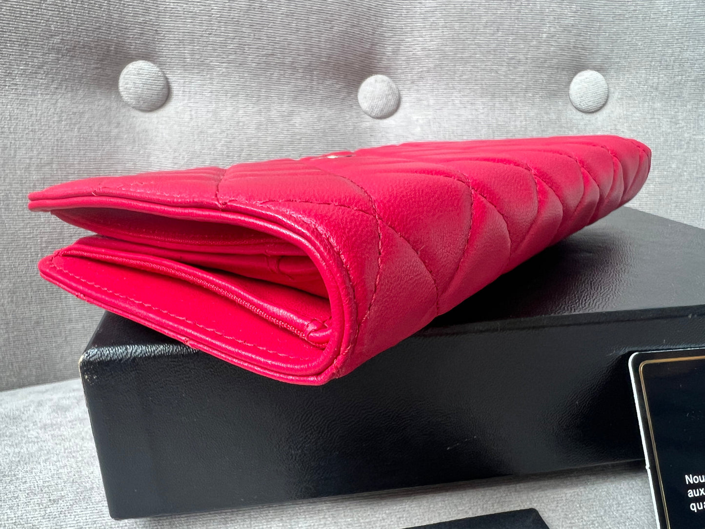 Chanel Classic Quilted Yen Bifold Wallet in Raspberry Red Lambskin and Silver Hardware