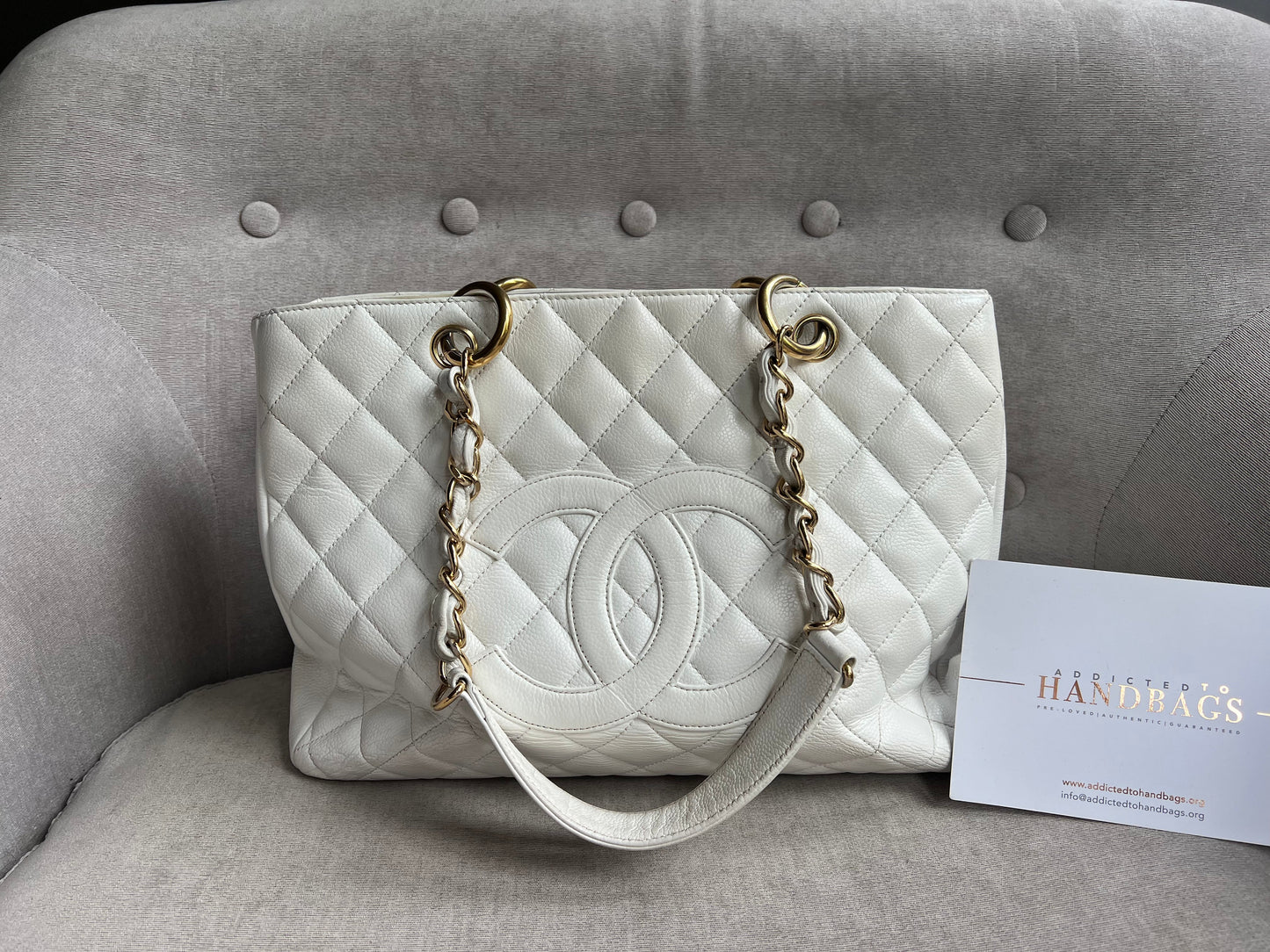Chanel White Caviar Grand Shopper Tote