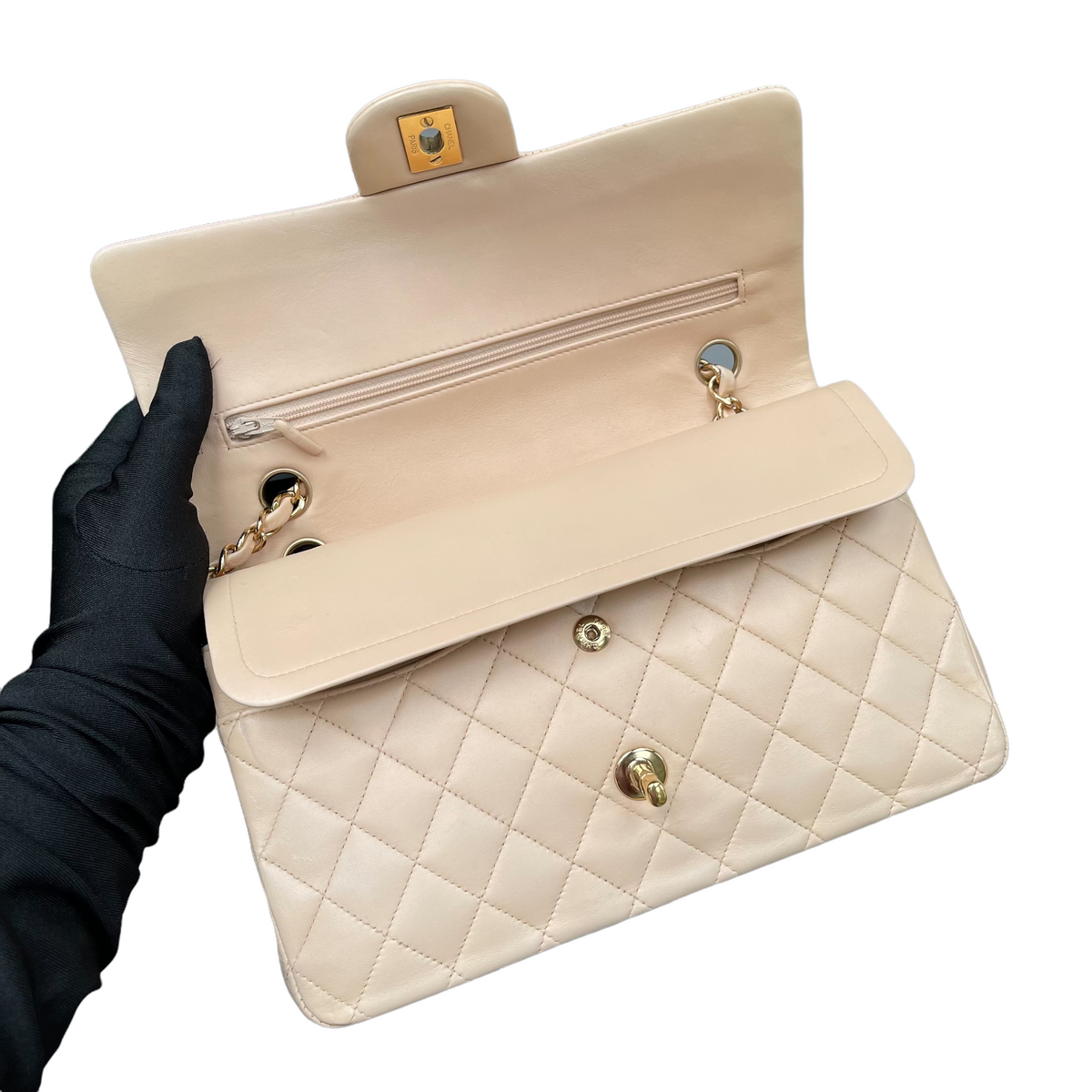 Classic Lambskin Double Flap Medium Beige GHW
