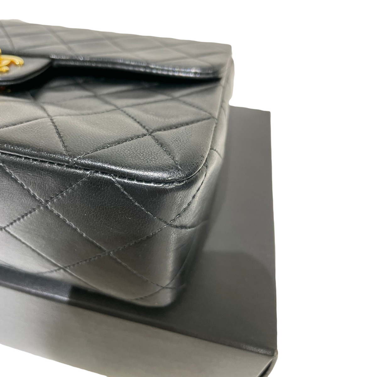 Large Mini Square Classic Vintage Flap Black GHW