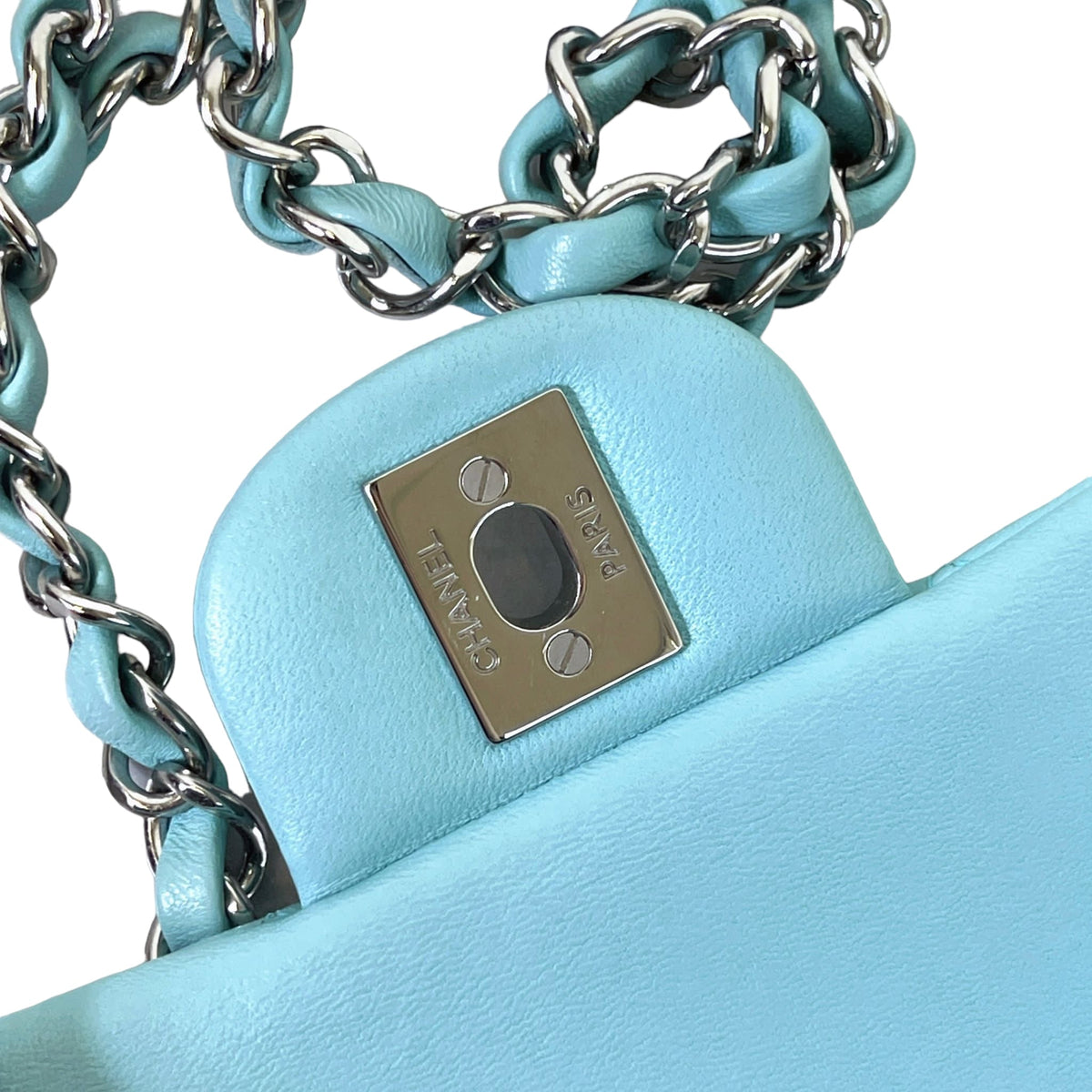 Mini Rectangal Flap Lambskin Blue SHW