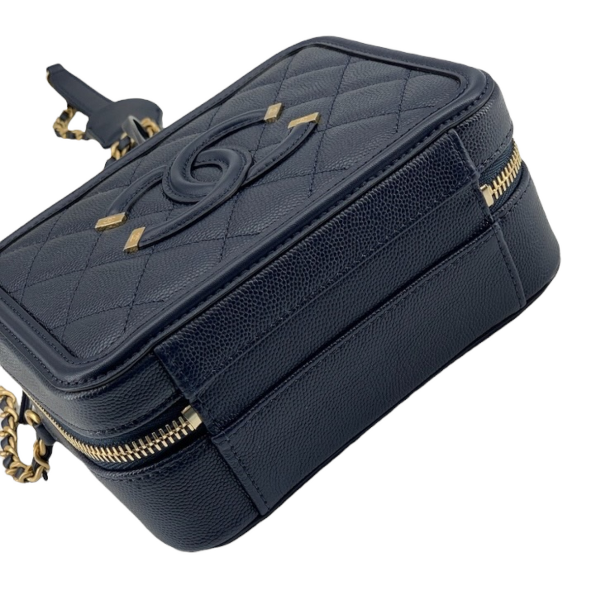 Small CC Filigree Vanity Case Caviar Blue GHW