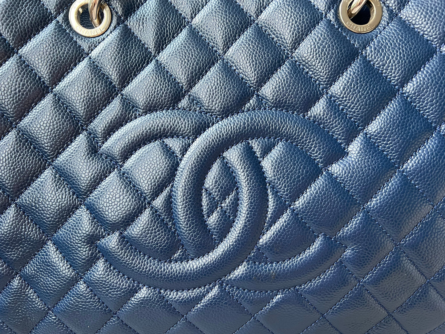 Chanel XL Dark Blue Caviar Grand Shopper Tote