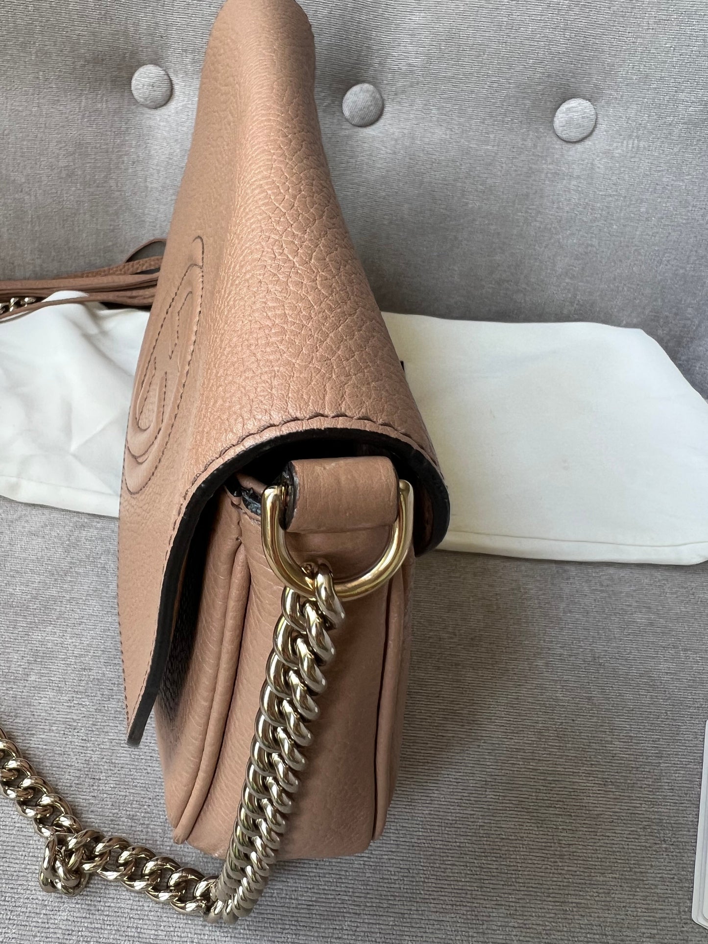 Gucci Rose Beige Soho Disco Crossbody Flap Bag