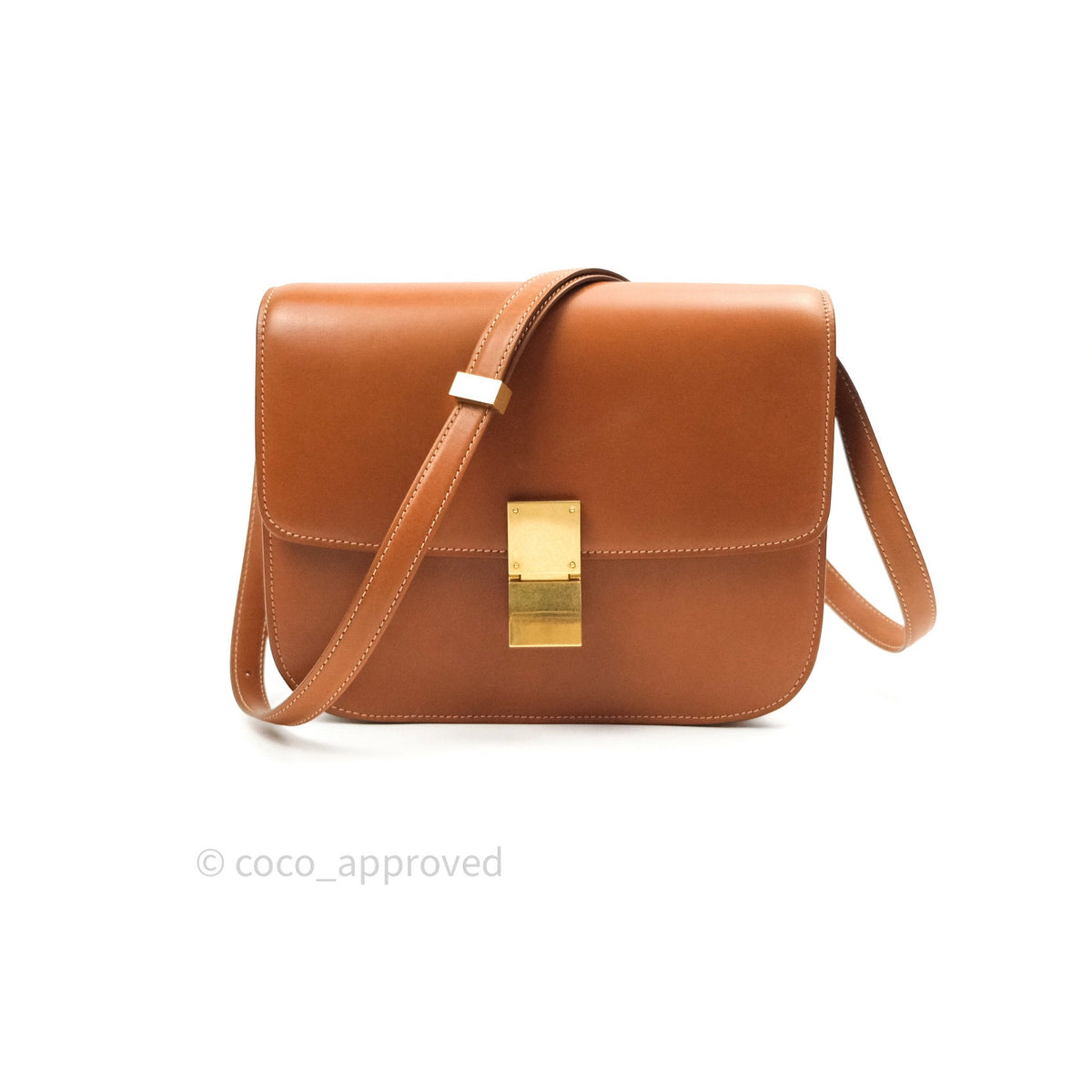 Celine Box Brown Tan Calfskin Leather Medium Classic Gold Hardware