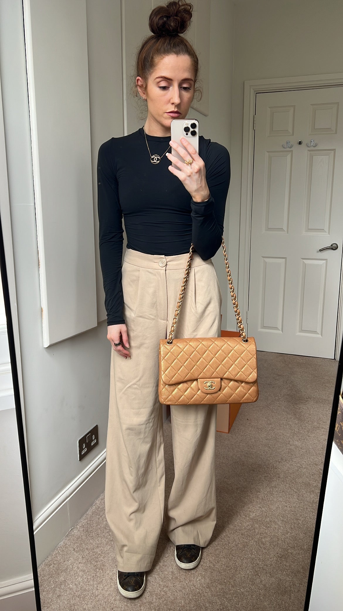 Chanel Jumbo Double Flap in Gold Caviar